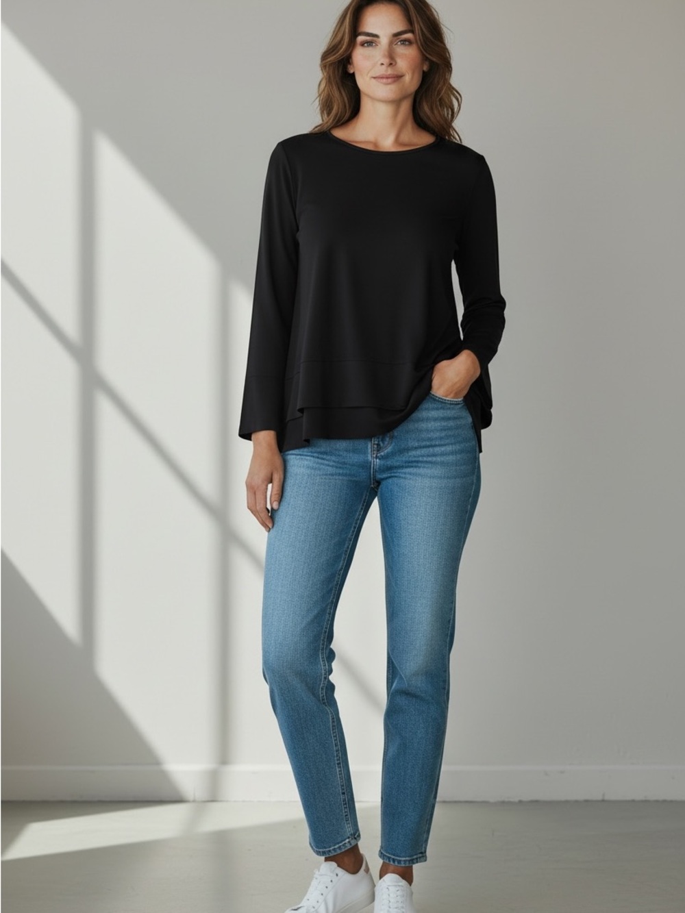 Habitat Lagen Look 100% Cotton Black Deep Hem Tee Boxy A-Line Tunic Size Medium